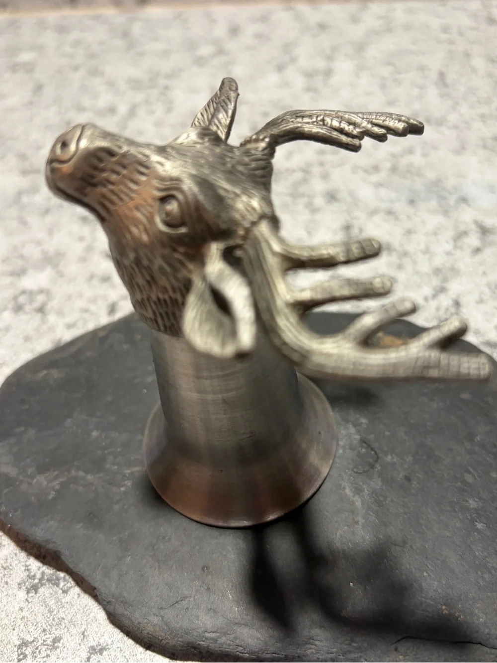 Vintage Jägermeister Pewter and Stainless Steel Stag Head Shot Glass and Jigger